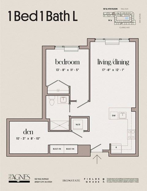 Floor plan for 1 bed, 1 bath, 848 sqft